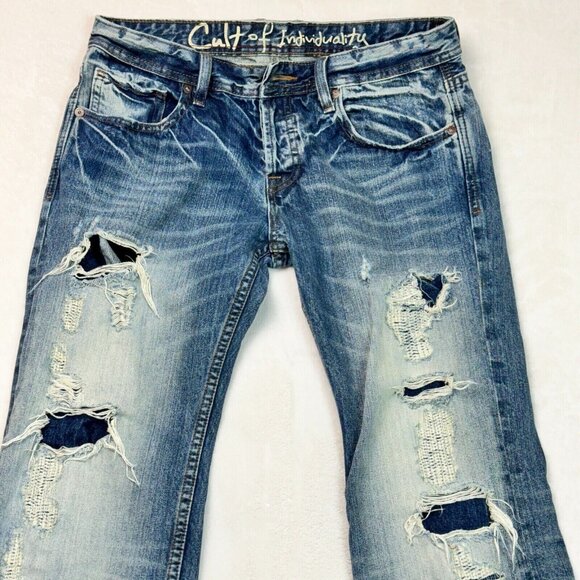 Cult of Individuality Hagen Relaxed Selvedge Distressed Button-Fly Jeans W32 L34 - Picture 3 of 16